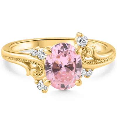 Pompeii3 1 3/4ct Pink Topaz & Diamond Deco Ring Gold Lab Grown In Multi