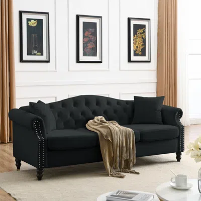 Streamdale Furniture Streamdale Black Velvet Chesterfield Sofa