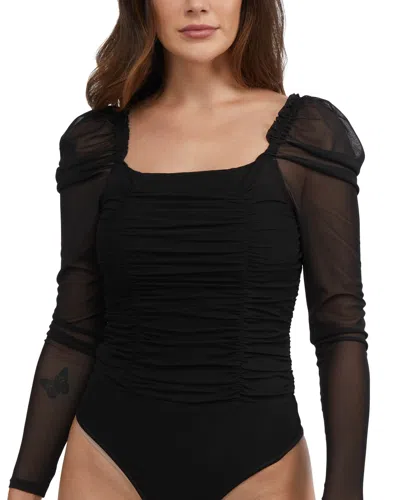 Bebe Women's Rushed Mesh Puff Sleeve Bodysuit In Black