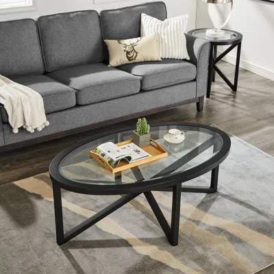 Streamdale Furniture Streamdale Modern Tempered Glass Coffee Table With Wood Base