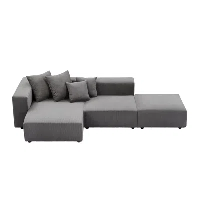 Streamdale Furniture Streamdale Gray Modular Corduroy Sectional Sofa Set