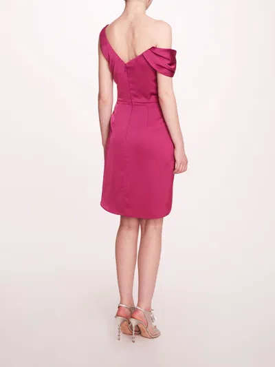 Marchesa Asymmetrical Satin Mini Dress In Moody Orchid