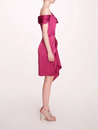 Marchesa Asymmetrical Satin Mini Dress In Moody Orchid