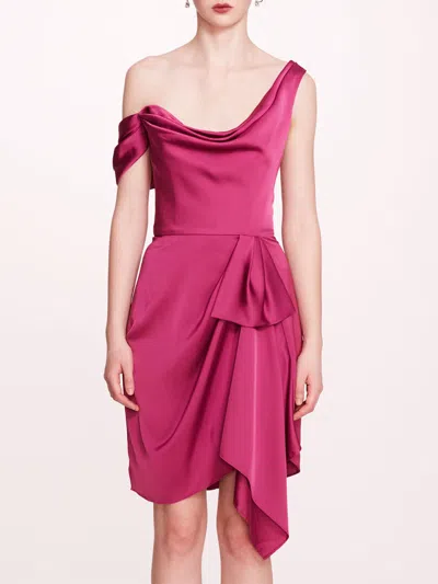 Marchesa Asymmetrical Satin Mini Dress In Moody Orchid