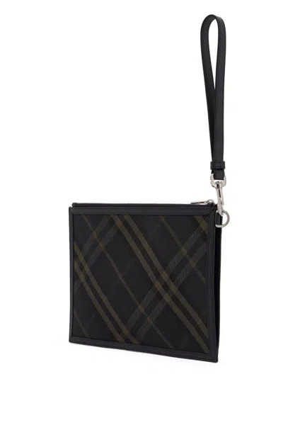 Shop Burberry Ered Checkered Coated Canvas Pouch Bag In Black