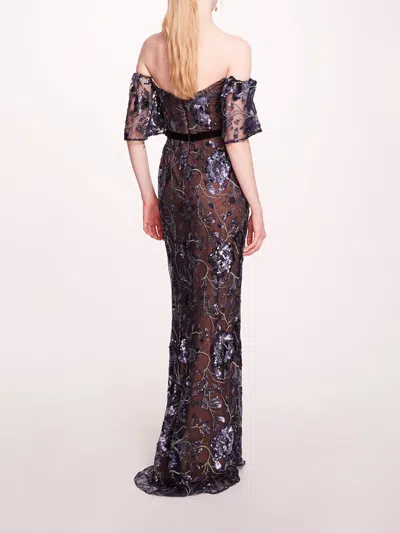 Marchesa Climbing Vines Gown In Crystal Ocean
