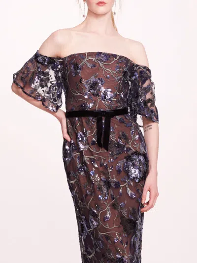 Marchesa Climbing Vines Gown In Crystal Ocean