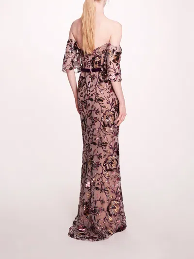 Marchesa Climbing Vines Gown In Lilac Wine
