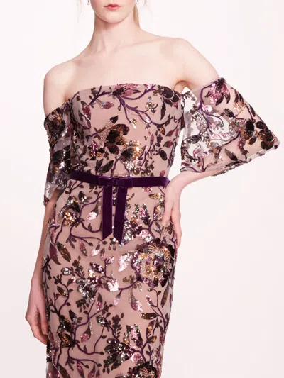 Marchesa Climbing Vines Gown In Lilac Wine
