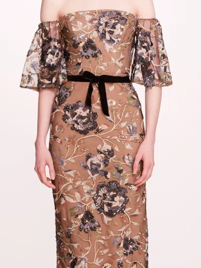 Marchesa Climbing Vines Gown In Black Blue