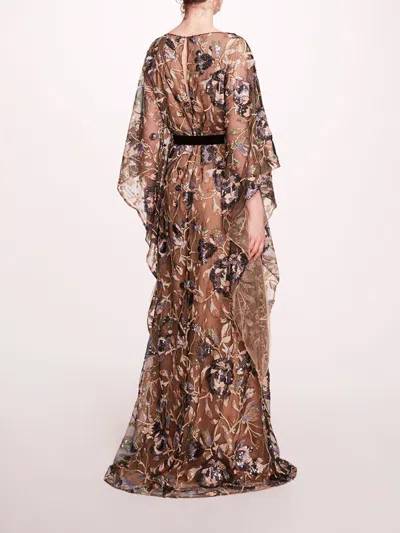 Marchesa Climbing Vines Kaftan In Black Blue