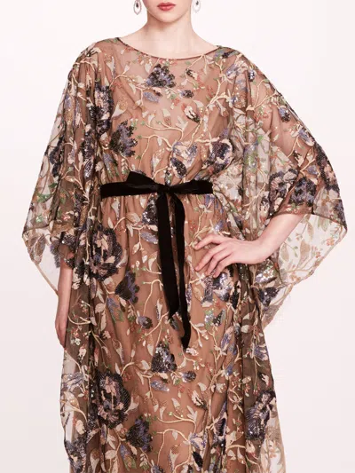 Marchesa Climbing Vines Kaftan In Black Blue