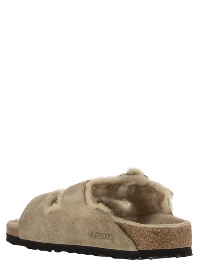 Birkenstock Arizona Suede Shearling Dual-buckle Slide Sandals