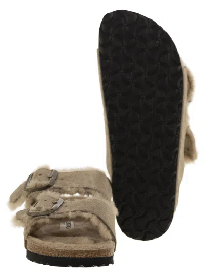 Birkenstock Arizona Suede Shearling Dual-buckle Slide Sandals