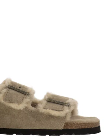 Birkenstock Arizona Suede Shearling Dual-buckle Slide Sandals