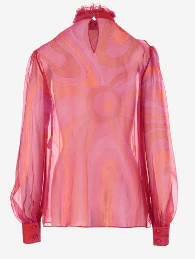 Pucci Emilio  Silk Chiffon Blouse With Marble Print