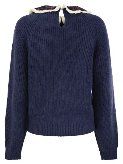 Mc2 Saint Barth Calia - Ribbed Jumper With Velvet Collar And Bow