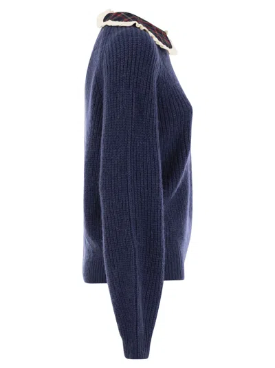 Mc2 Saint Barth Calia - Ribbed Jumper With Velvet Collar And Bow