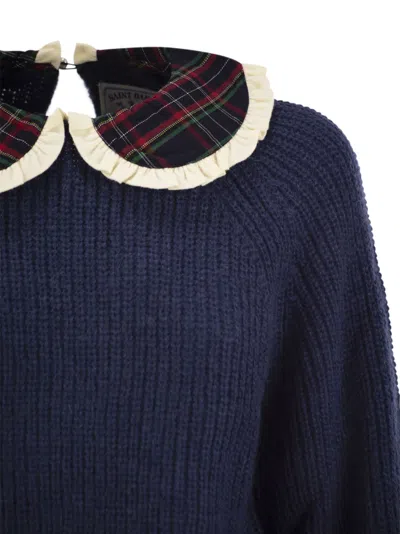 Mc2 Saint Barth Calia - Ribbed Jumper With Velvet Collar And Bow