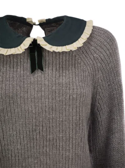 Mc2 Saint Barth Calia - Ribbed Jumper With Velvet Collar And Bow