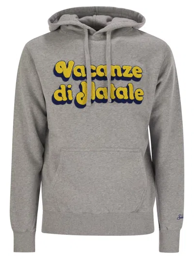 Mc2 Saint Barth Mens Grey Tribeca Sweatshirt With Vacanze Di Natale Logo Embroidery