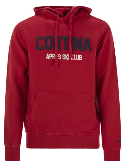 Mc2 Saint Barth Mens Red Tribeca Sweatshirt With Cortina Apres Ski Club Logo Embroidery