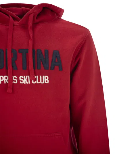 Mc2 Saint Barth Mens Red Tribeca Sweatshirt With Cortina Apres Ski Club Logo Embroidery