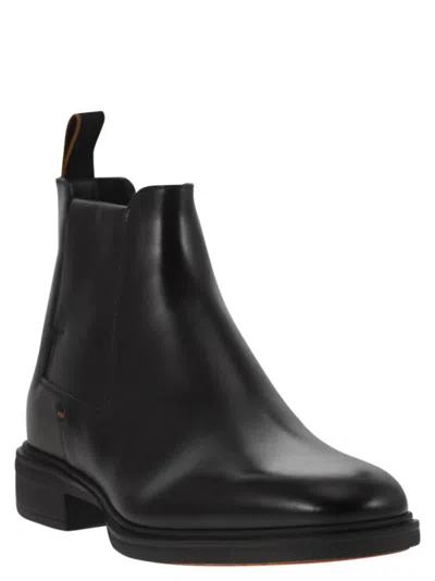 Santoni Ankle-length Leather Chelsea Boots In Black