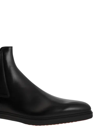 Santoni Ankle-length Leather Chelsea Boots In Black