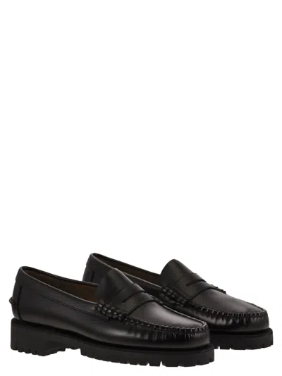 Sebago Black Slip-on Loafers With Lug Sole