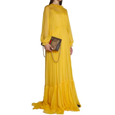 Gucci Silk Long Dress Women In Yellow