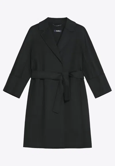 S Max Mara Arona Belted Double-faced Wool Coat In Black