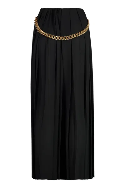 Balenciaga Black Long Pleaded Skirt With Belt In Tech Fabric Woman