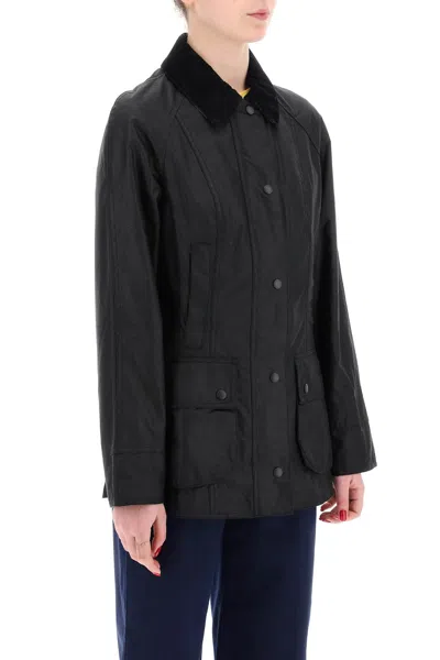 Barbour Womens Sage Beadnell Tartan-lined Waxed-cotton Jacket