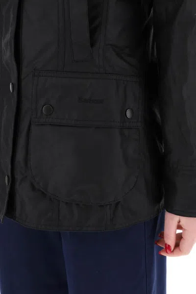 Barbour Womens Sage Beadnell Tartan-lined Waxed-cotton Jacket