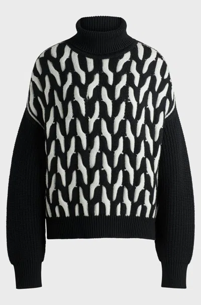 Hugo Boss Virgin-wool Sweater With Two-tone Cable Structure