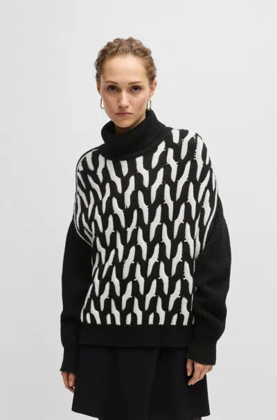Hugo Boss Virgin-wool Sweater With Two-tone Cable Structure