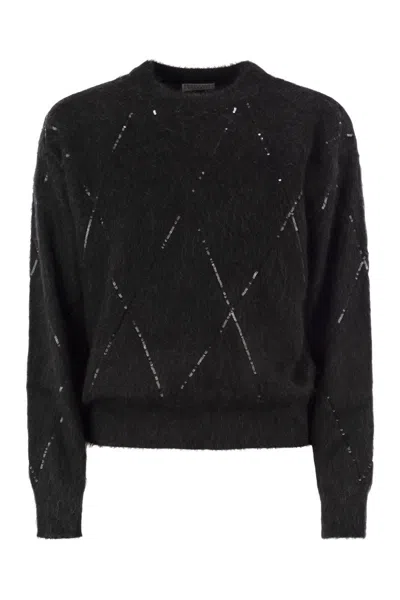 Brunello Cucinelli Women's Mohair, Wool, Cashmere And Silk Sweater With Dazzling Argyle Embroidery