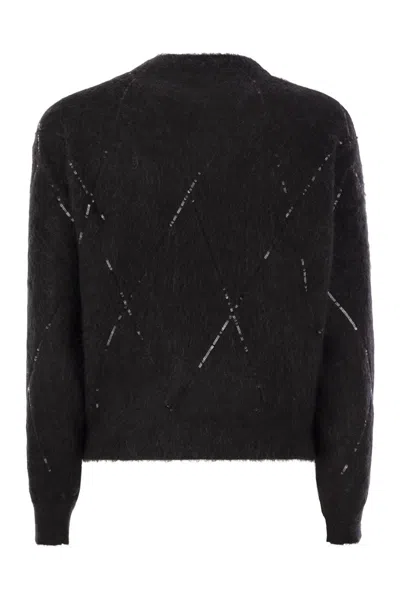 Brunello Cucinelli Women's Mohair, Wool, Cashmere And Silk Sweater With Dazzling Argyle Embroidery