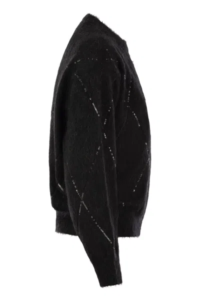 Brunello Cucinelli Women's Mohair, Wool, Cashmere And Silk Sweater With Dazzling Argyle Embroidery