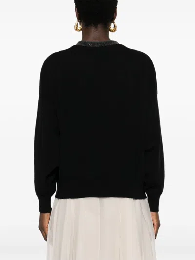 Brunello Cucinelli Black Cashmere V-necked Sweater