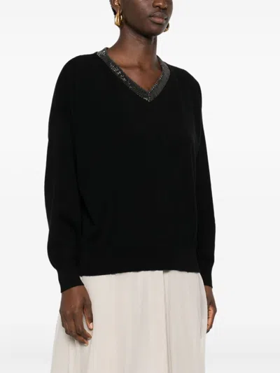 Brunello Cucinelli Black Cashmere V-necked Sweater