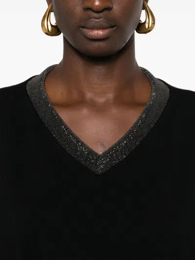 Brunello Cucinelli Black Cashmere V-necked Sweater