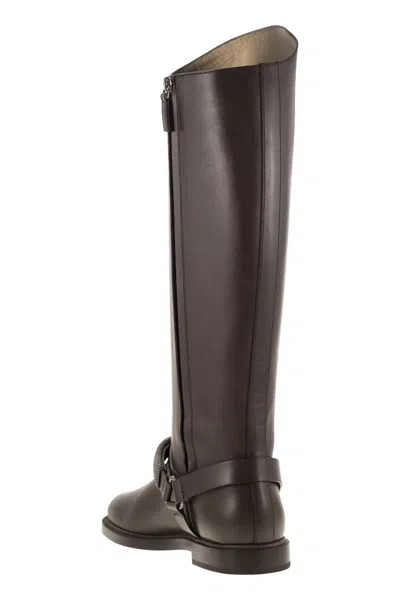 Brunello Cucinelli Women Mat Calf Boots With Precious Ribbed Strap