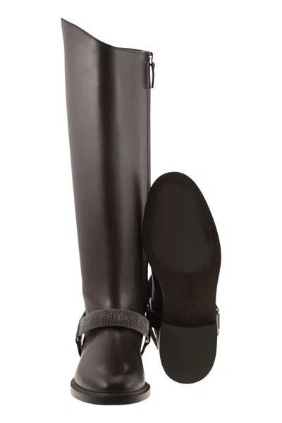 Brunello Cucinelli Women Mat Calf Boots With Precious Ribbed Strap