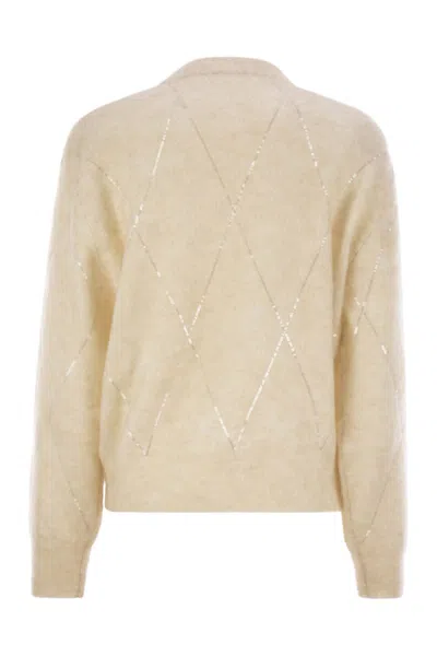 Brunello Cucinelli Women's Mohair, Wool, Cashmere And Silk Sweater With Dazzling Argyle Embroidery