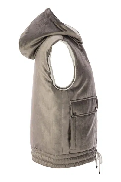 Brunello Cucinelli Chenille Vest With Drawstring Hem And Hood