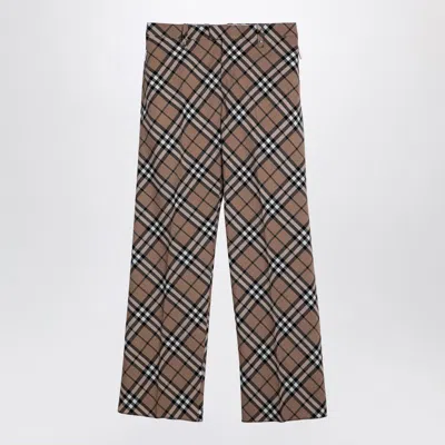 Burberry Wool Blend Checked Trousers With Wide Leg