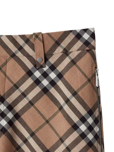 Burberry Wool Blend Checked Trousers With Wide Leg