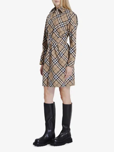 Burberry Chemisier Cotton Short Dress With Check Print In Nude